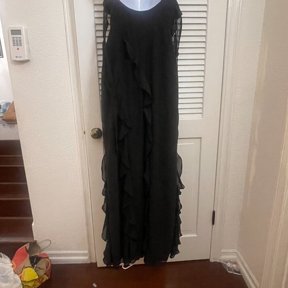 Barbie x Azazie Black Ruffle Slit Maxi Dress A4 - Picture 6 of 11